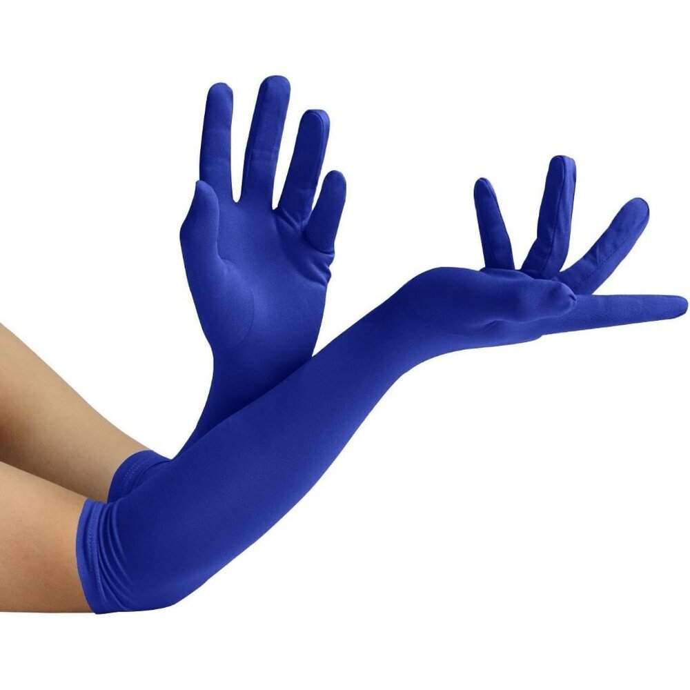 Women's Blue Elbow Length Fabric Satin Gloves Halloween Costume Accessories